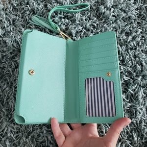 Turquoise phone case and wallet clutch